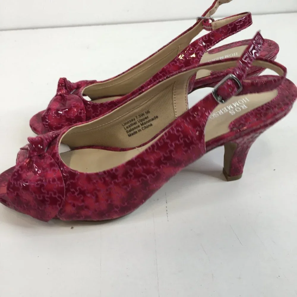 Ros Hommerson Pink Patent Leather Lindsay Slingback PeepToe Pumps Size 7.5W